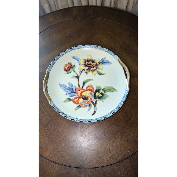 NORITAKE‎ VINTAGE ANTIQUE HAND PAINTED FLORAL JAPAN PLATE GOLD HANDLES 10 INCH - Picture 1 of 5